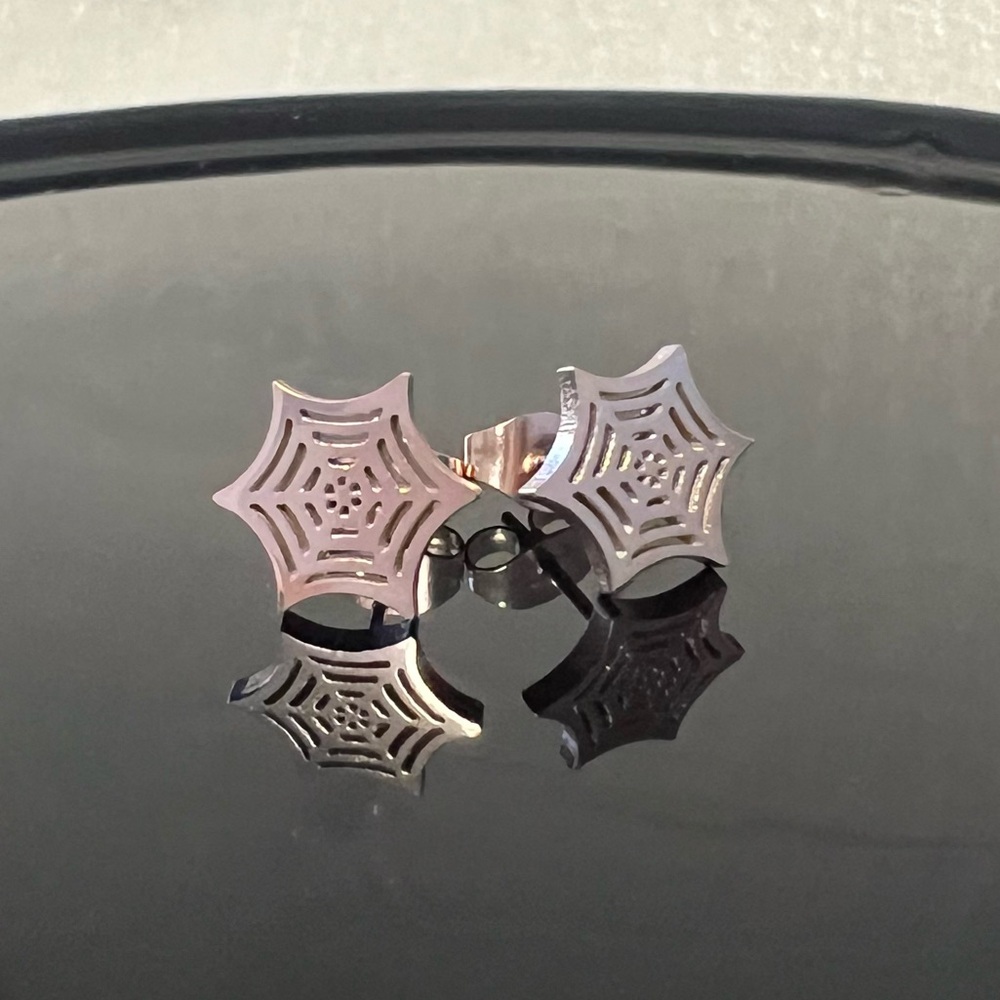 Spiderweb Stud Earrings, Rose Gold Tone